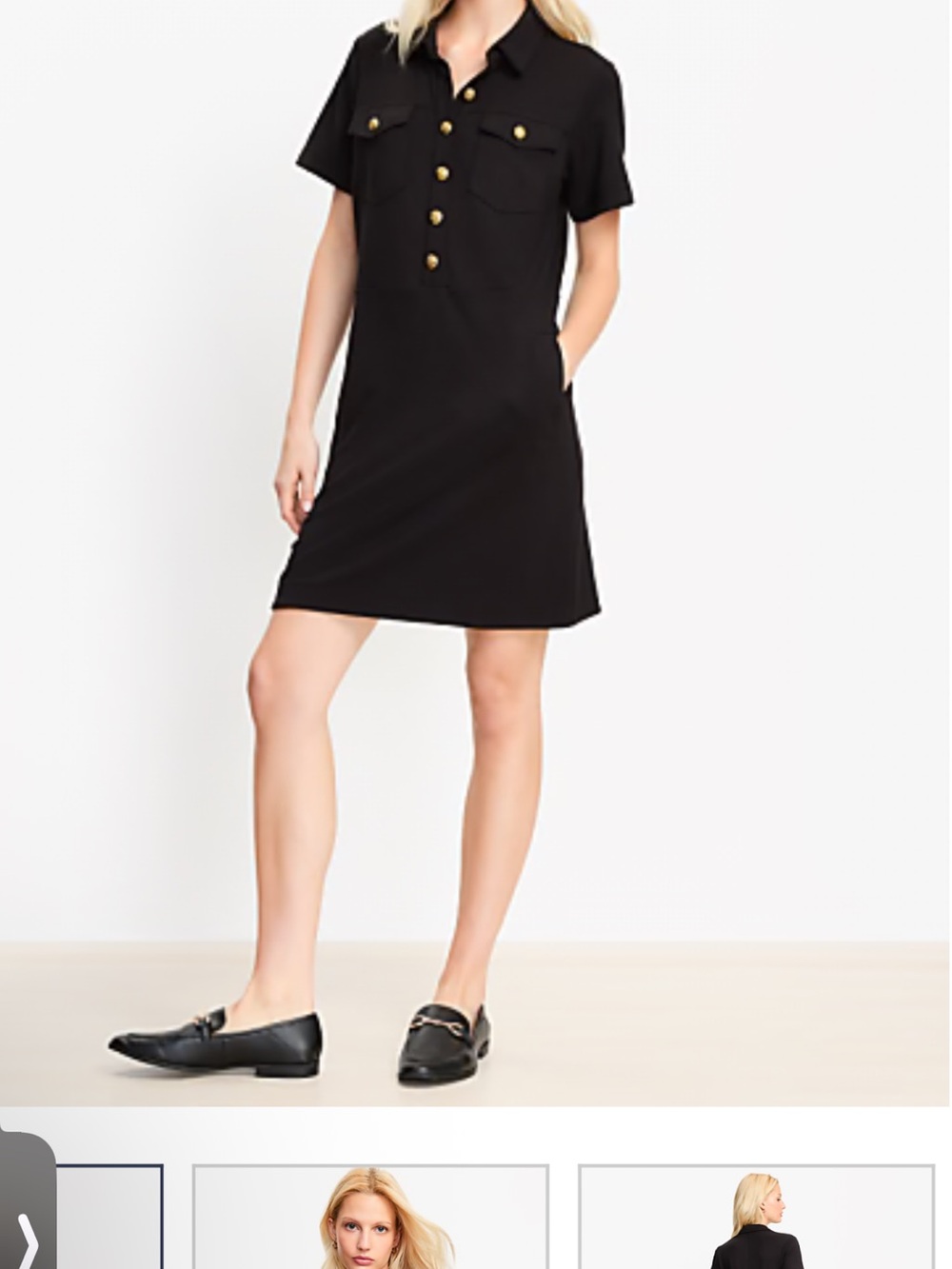 LOFT Black Short-Sleeve Button Front Mini Dress